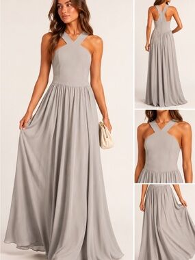 Lulu's Taupe Cross-Halter Maxi Dress